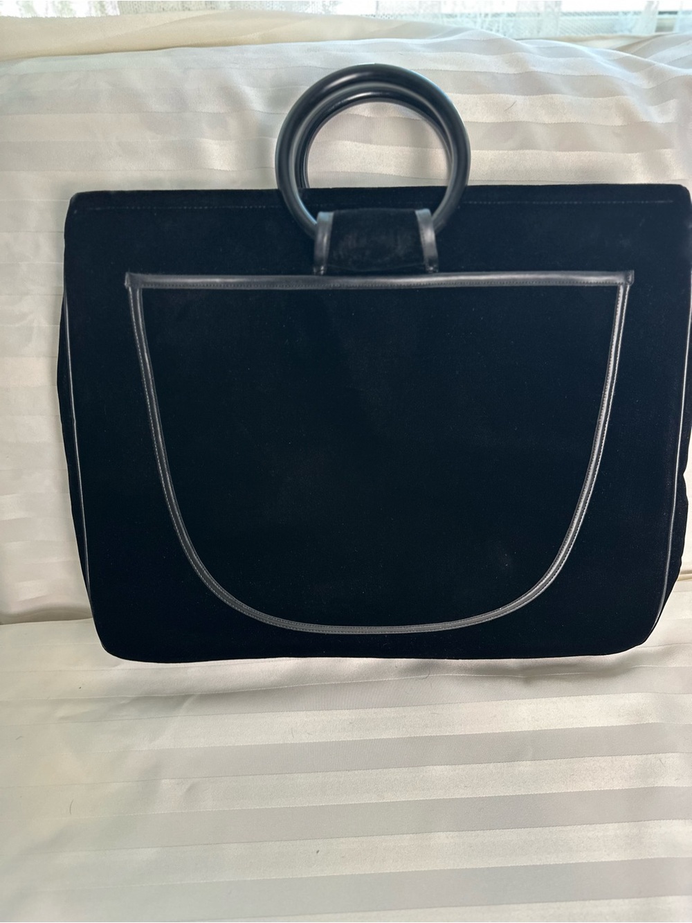 Vintage Ronay Black Velvet Portfolio Briefcase Bag Ring Handles